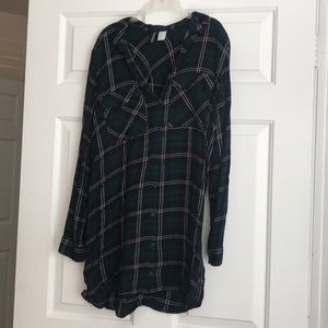 Dark green plaid flannel dress